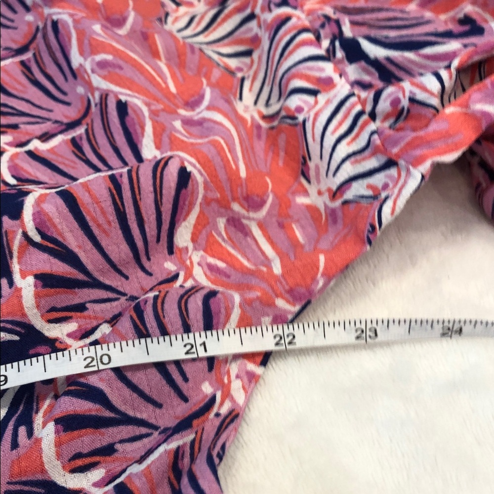 Simply Southern colorful top shell print pink blue white ruffles crop sleeves SM - Picture 7 of 9